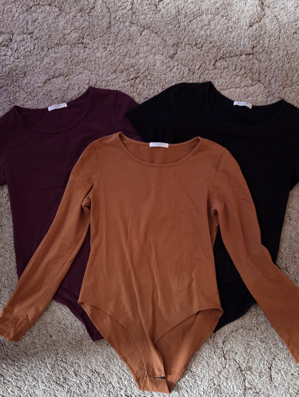 Mango Scoop Neck Bodysuit Bundle - Rust, Black, Burgundy
